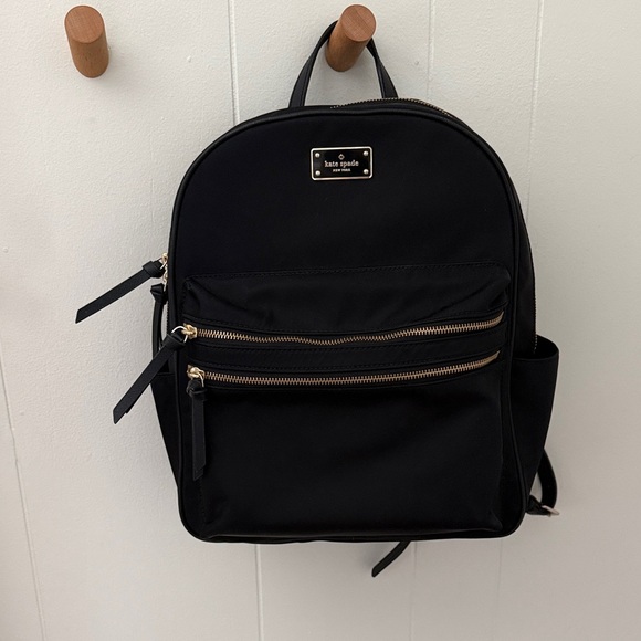 Kate Spade Nylon Black Backpack with Gold Accents